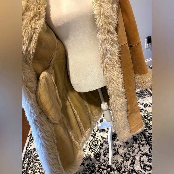 Wilsons Leather Vintage Suede Penny Lane Coat Long Fur Trim Tan Camel Leather L - Picture 3 of 10